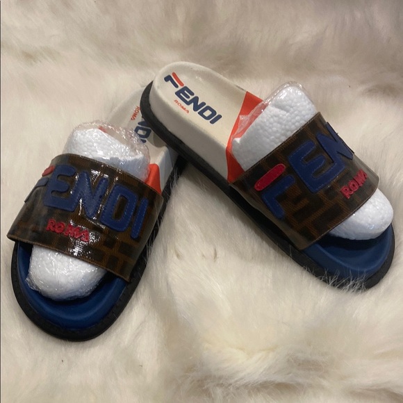 Fendi Blue and Brown Sandals Sporty Design